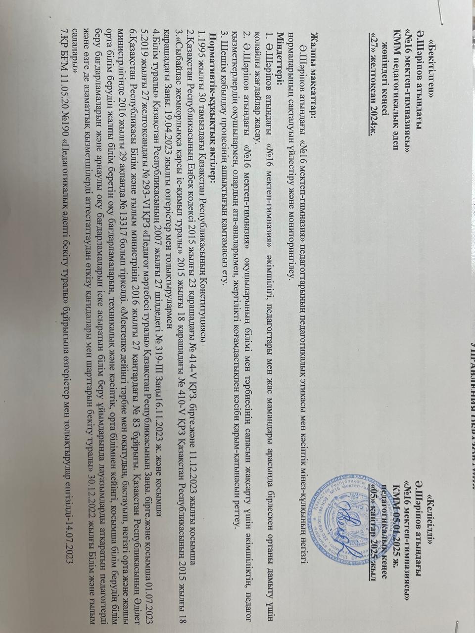 Педагогикалық әдеп кеңесінің жоспары